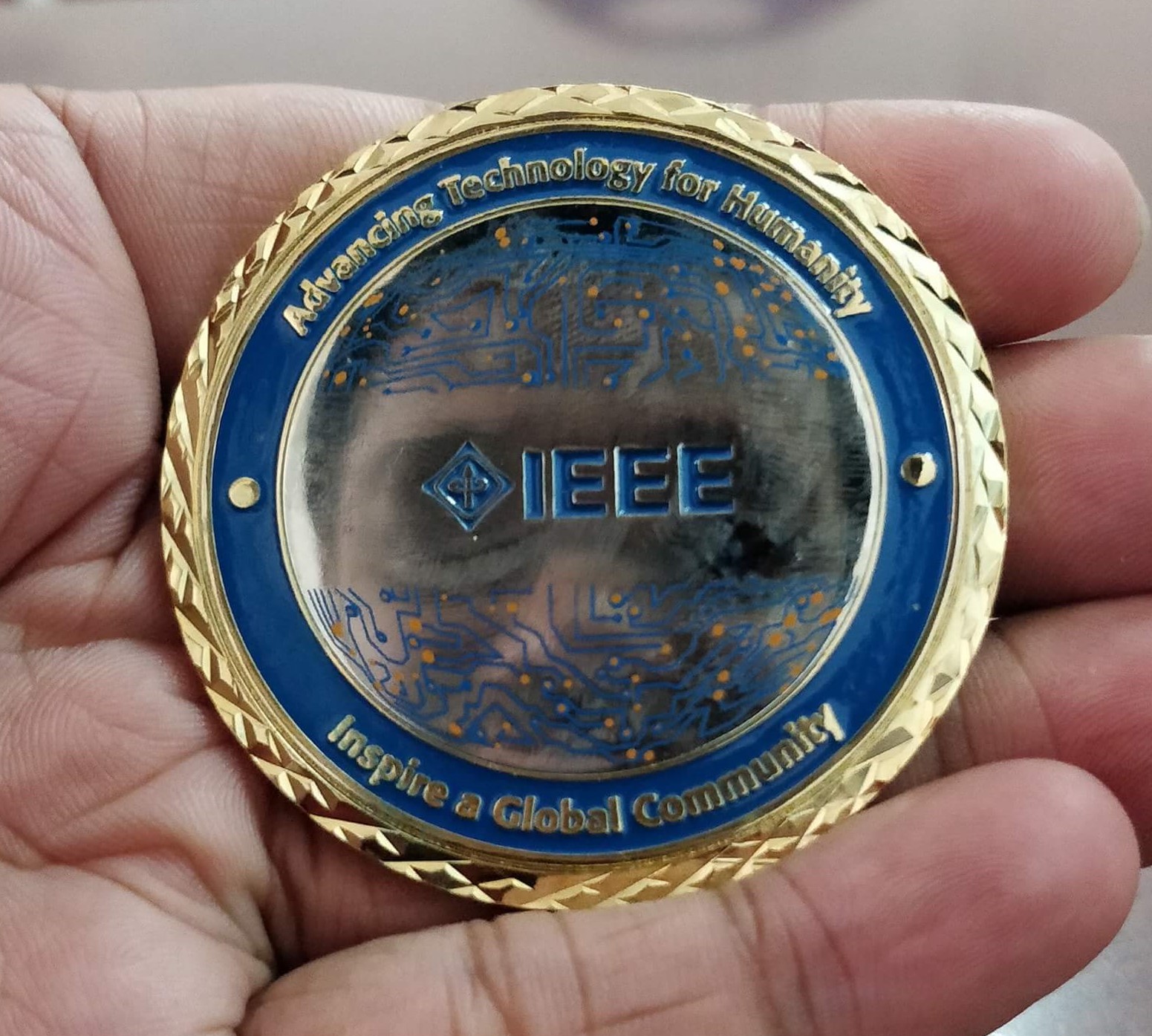 IEEE President's Challenge Coin presented to Shankar J by IEEE President Jim Jefferies, 2018