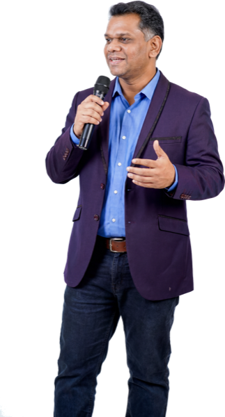 Shankar J speaking with a microphone, cut out on a transparent background, 1294 by 2400 pixels